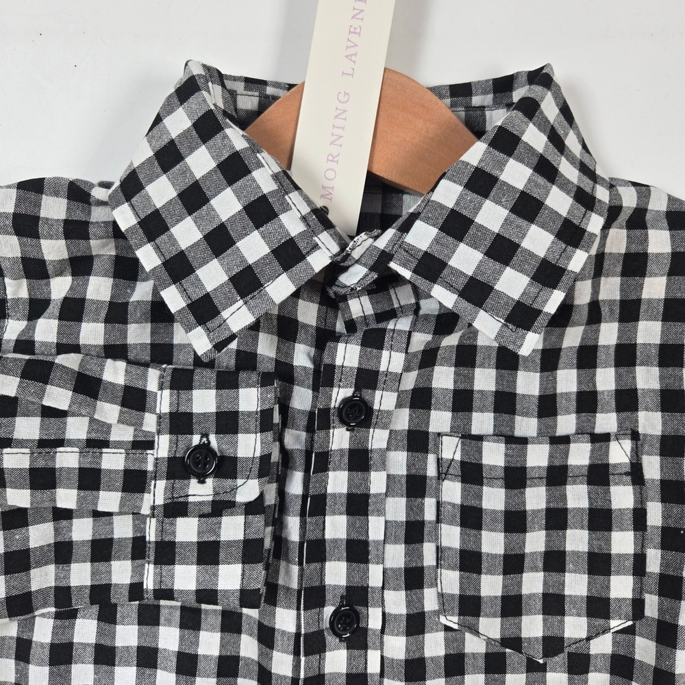 Morning Lavender Shirt Boys 3T Black White Gingham Button Down Plaid Check NEW